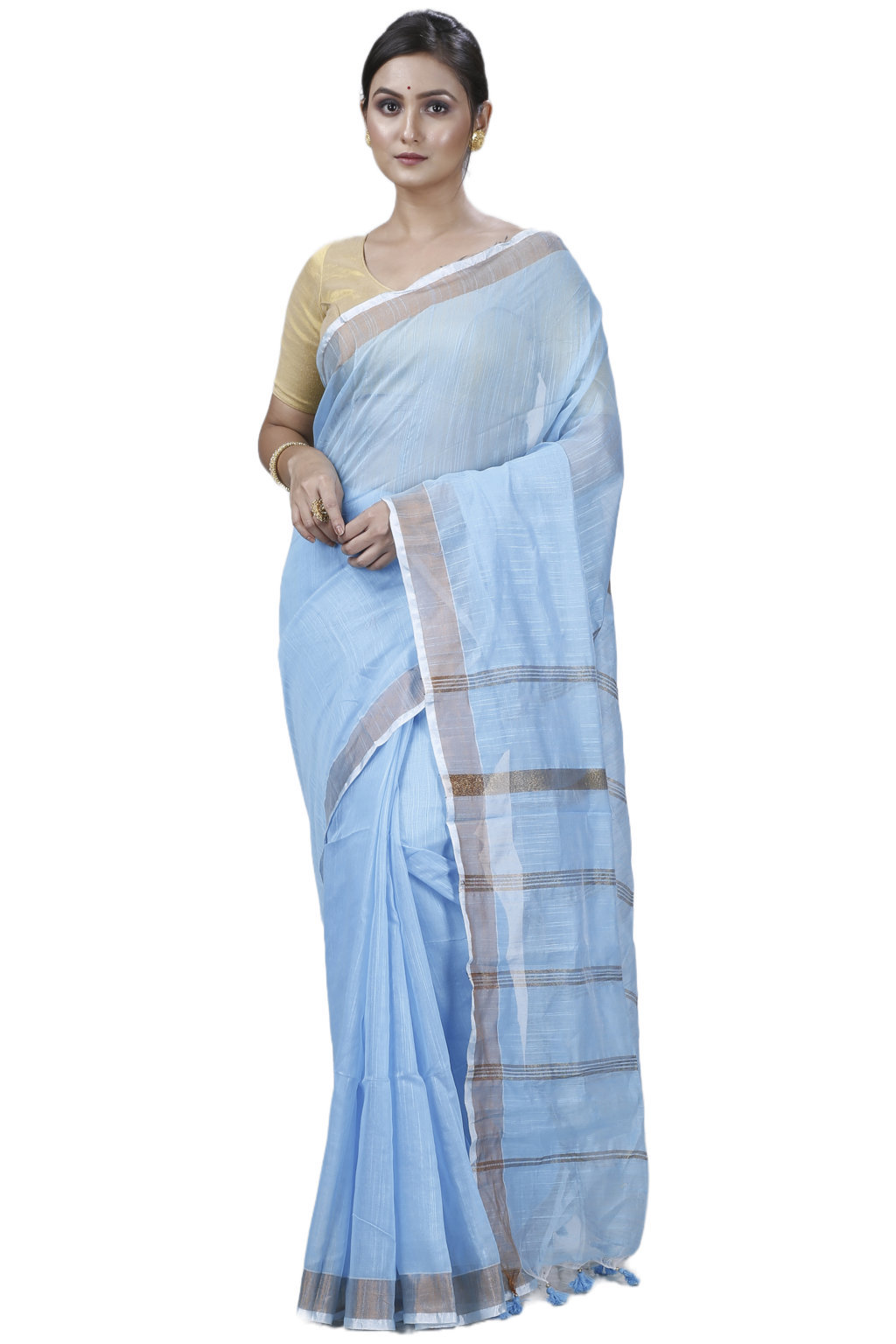 Sky Blue Blended Cotton Toshini Hand Loom Saree (1183)